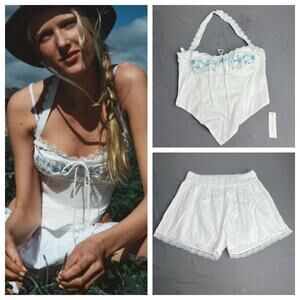 For Love & Lemons Tea Time Poplin Bustier Top & Shorts Set